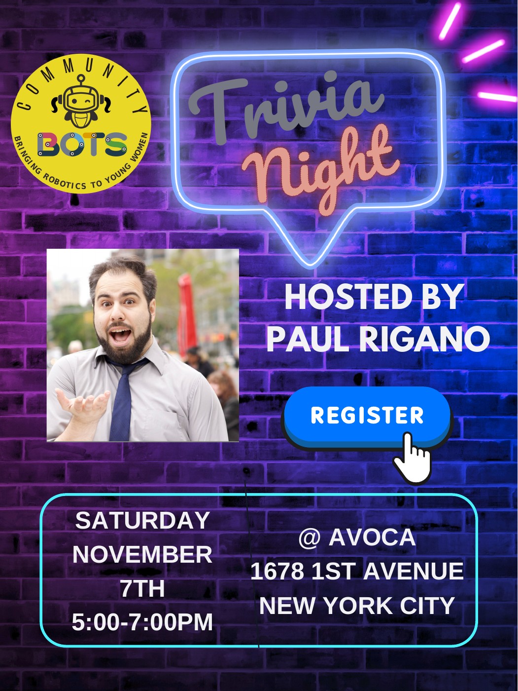 Trivia Night event flyer. November 7, 2026 · 5:00–7:00 p.m.